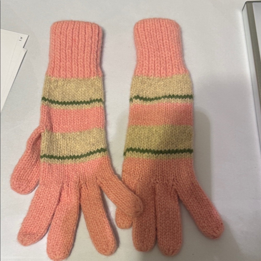 American Eagle Outfitters Pink and Green Striped Gloves